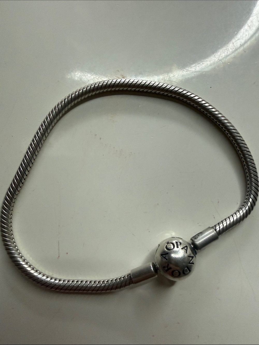 Pandora Sterling Silver Snake Chain Bracelet with Round Clip Charm